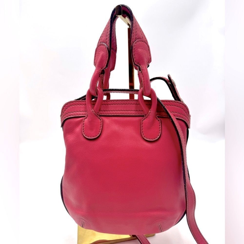 Auth Loewe Fuchsia Leather 2way Small Fiesta Satchel Preloved Purse Bucket Bag